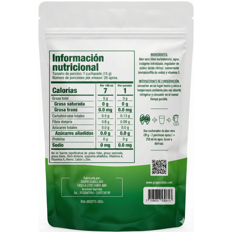 Aloe Vera Colágeno Hidrolizado Pulpa Natural Colombia Info Nutricional